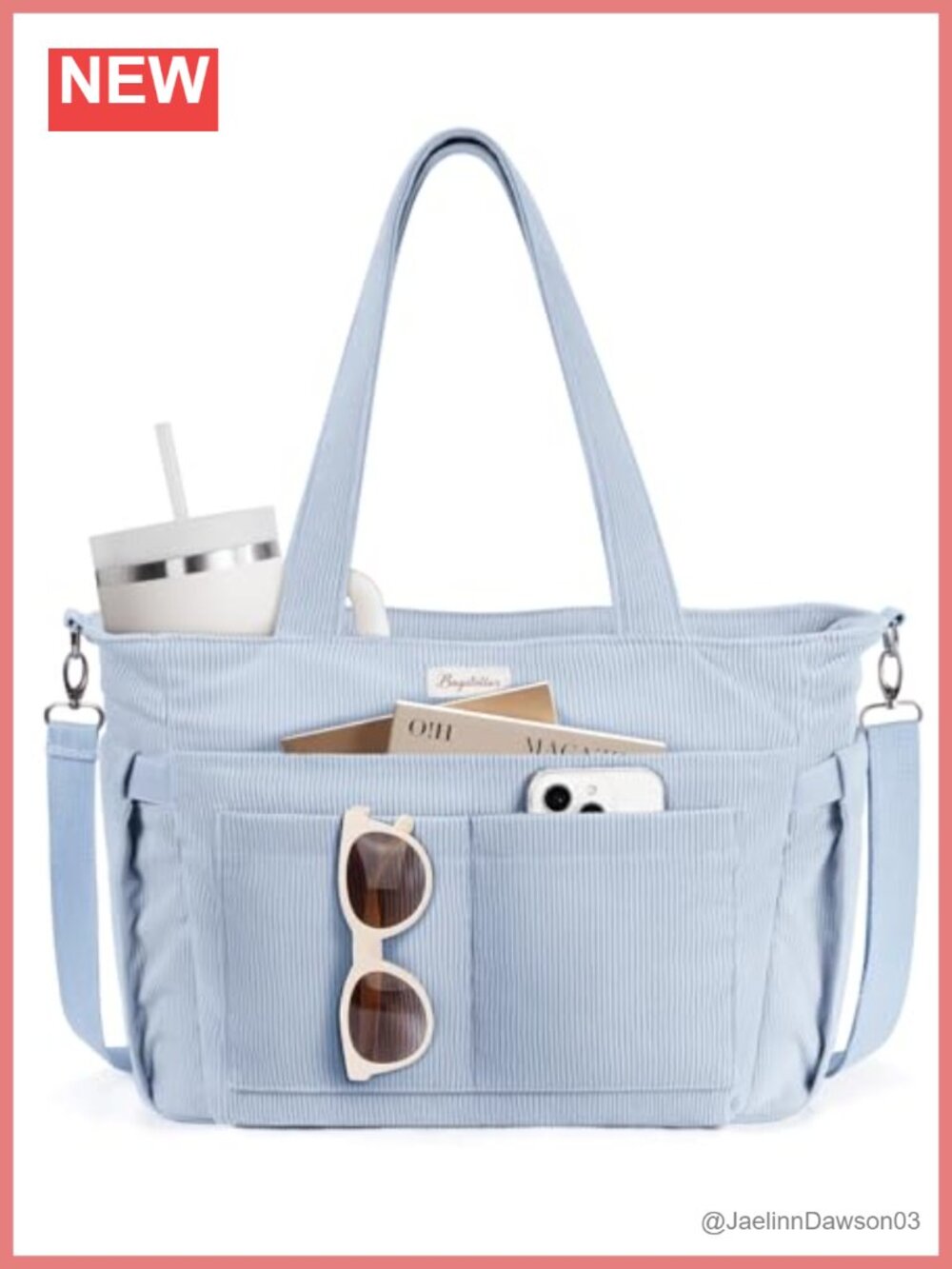 Corduroy Tote Bag for Women with 17 Pockets fits 15.6 inch Laptop Work